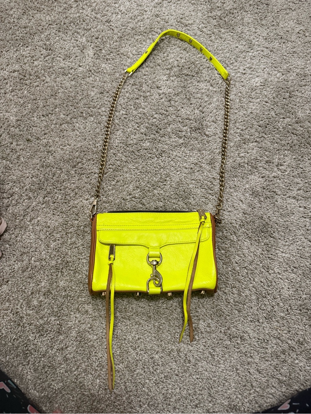 Rebecca Minkoff Neon Yellow Leather Crossbody with Gold Chain